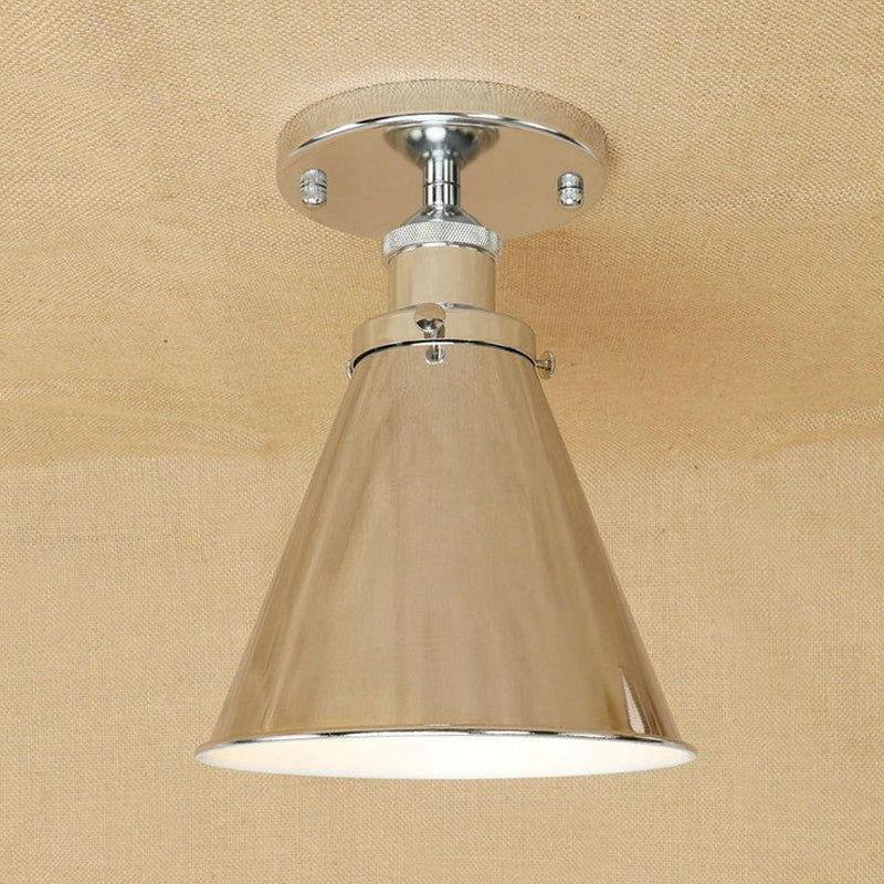 Metallic Vintage Style Rust/Copper Semi Flush Light Fixture - 1 Light Tapered Indoor Design