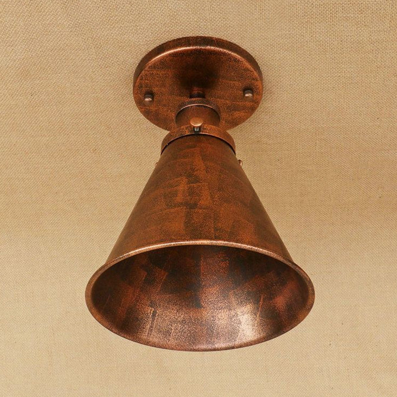 Metallic Vintage Style Rust/Copper Semi Flush Light Fixture - 1 Light Tapered Indoor Design