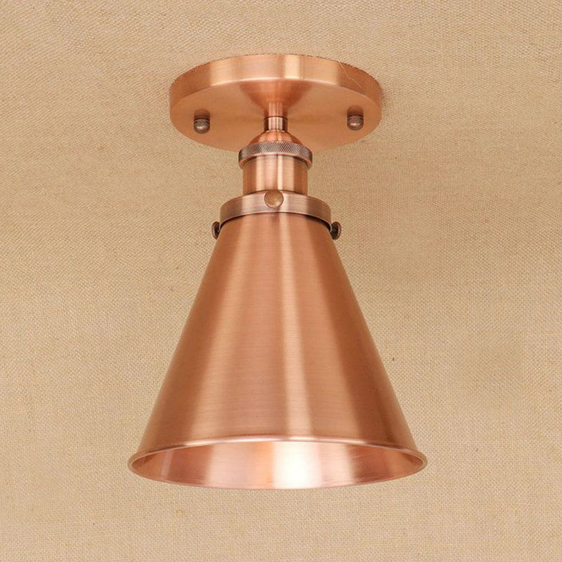 Metallic Vintage Style Rust/Copper Semi Flush Light Fixture - 1 Light Tapered Indoor Design