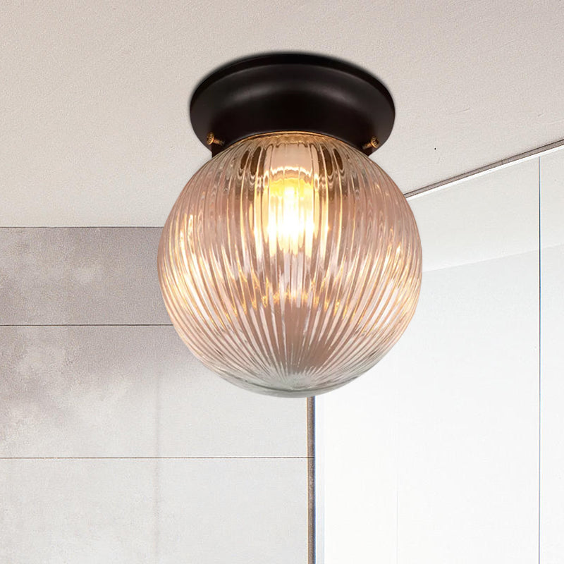Industrial Black/Clear Glass Flush Mount Lighting Fixture, 6"/6.5" Wide