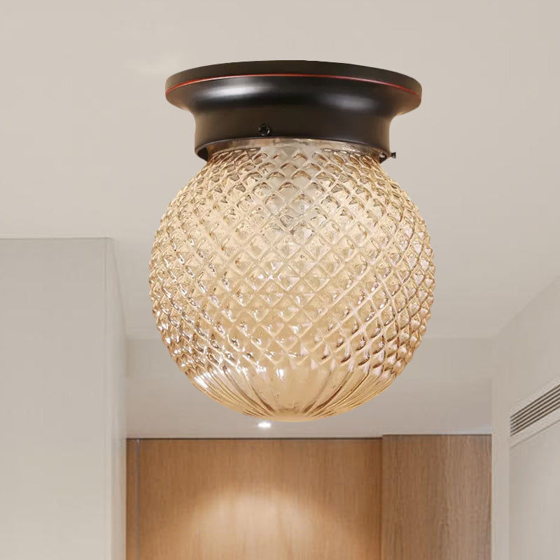 Industrial Black/Clear Glass Flush Mount Lighting Fixture, 6"/6.5" Wide