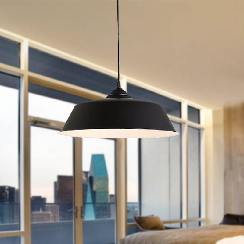 Metallic Black Ceiling Lamp Barn Shade Pendant, 10"/14" Wide – Retro Industrial Hanging Pendant Light for Restaurants