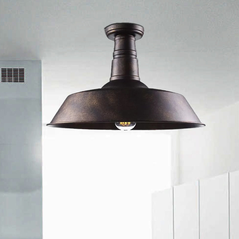 Vintage Iron Barn Dining Room Ceiling Light Fixture - 1 Light, Black/White Semi Flush - 10", 14", or 18" Diameter