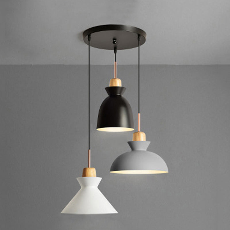 Nordic Style Pendant Lighting: 3-Bulb Metal and Wood Indoor Ceiling Light Fixture in Black