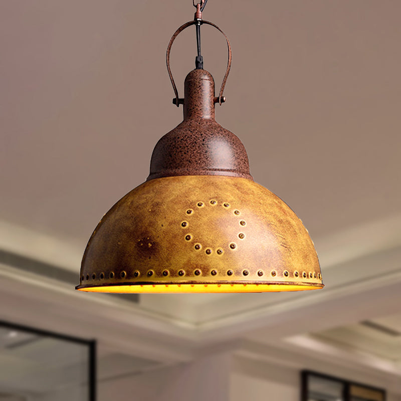 Lampe à suspension en fer forgé de style antique - Plafonnier de restaurant jaune avec rivets
