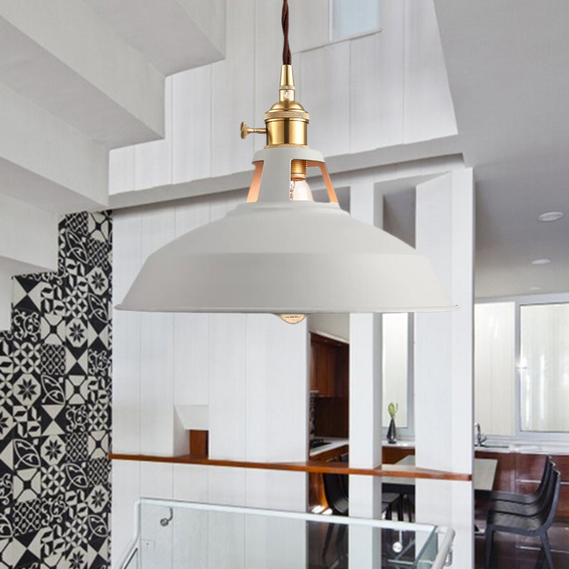 Lampe à suspension industrielle de style grange - Plafonnier métallique noir/blanc élégant pour cuisine avec cordon de suspension