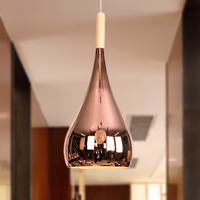Teardrop Hanging Light Fixture Contemporary Chrome/Rose Gold Metal Pendant Ceiling Light for Kitchen