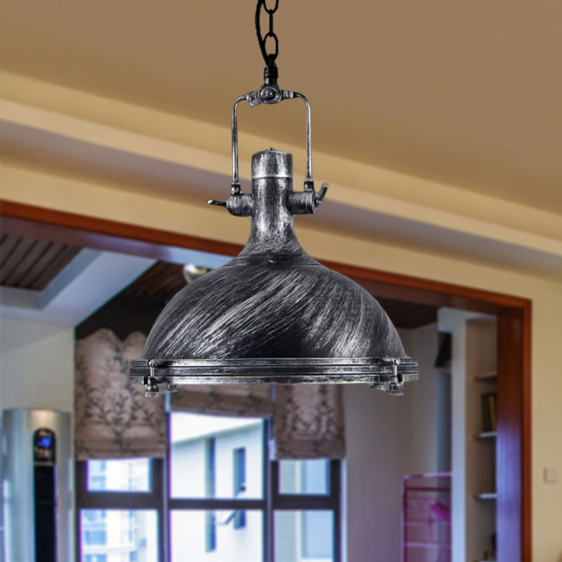Vintage Style 1-Light Iron Pendant For Coffee Shops - Bowl Shade In Aged Silver/Bronze/Rust Finish