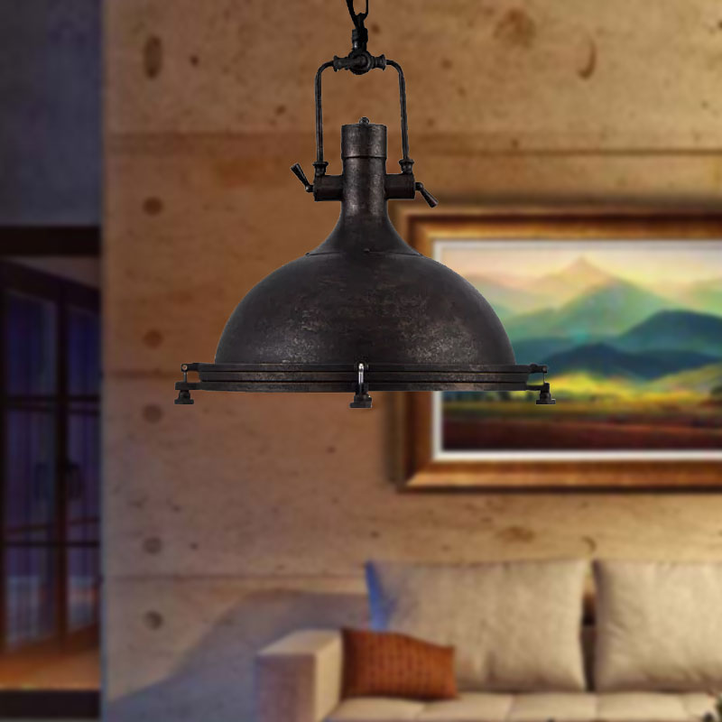 Vintage Style 1-Light Iron Pendant For Coffee Shops - Bowl Shade In Aged Silver/Bronze/Rust Finish