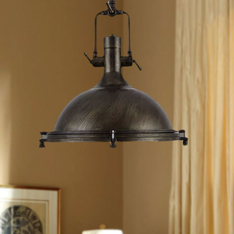 Vintage Style 1-Light Iron Pendant For Coffee Shops - Bowl Shade In Aged Silver/Bronze/Rust Finish