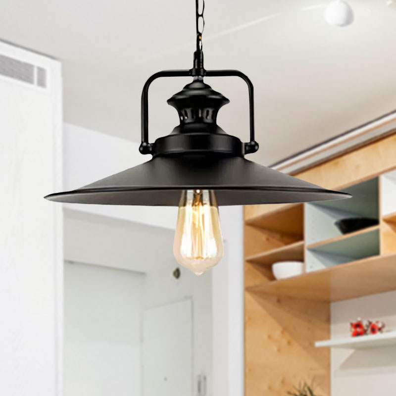 Suspension métallique évasée de 10"/14" en noir - Idéale pour loft industriel et salle d'étude