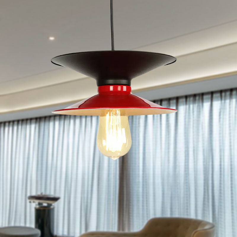 Plafonnier rétro à double cône en métal - Luminaire élégant à 1 lampe pour salle à manger en noir et blanc