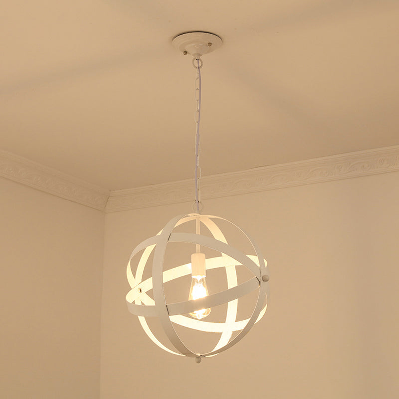 Lampe suspendue industrielle sphérique en métal doré/argenté vieilli à 1 lumière - Idéale pour les tables à manger et les salons
