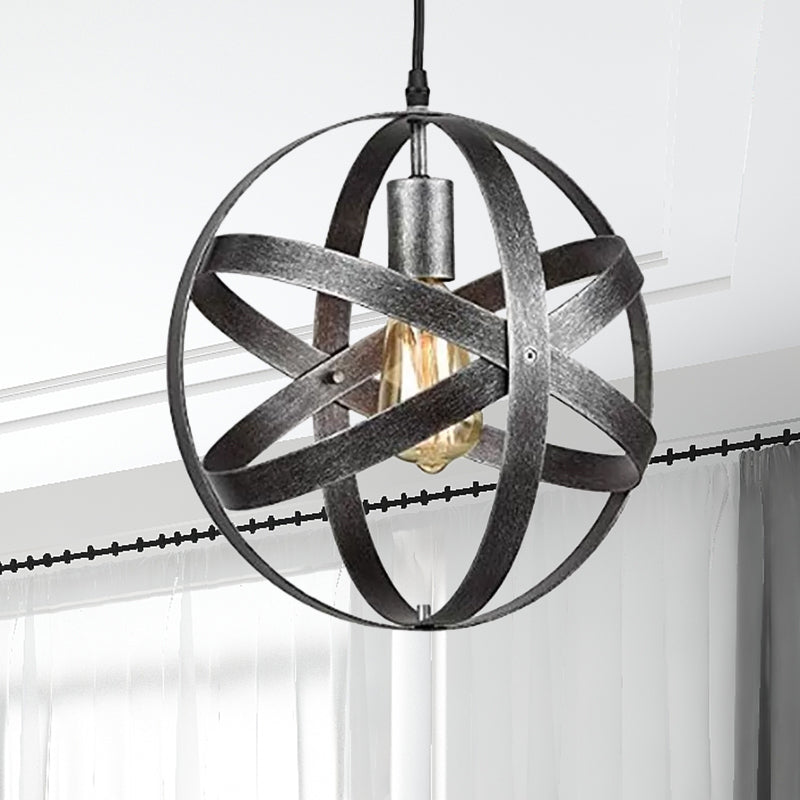 Lampe suspendue industrielle sphérique en métal doré/argenté vieilli à 1 lumière - Idéale pour les tables à manger et les salons