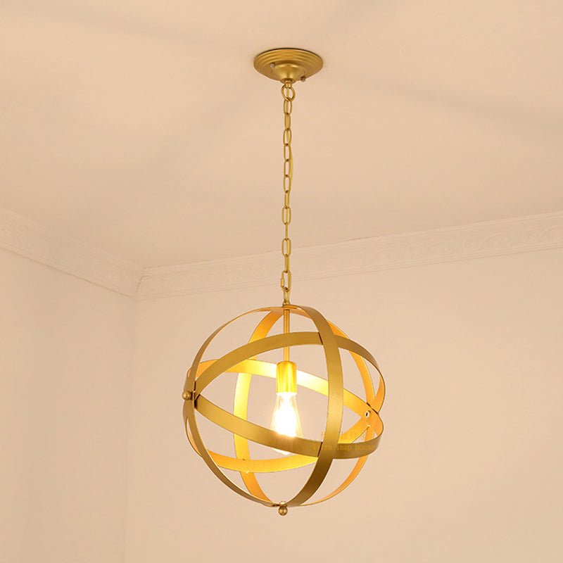 Lampe suspendue industrielle sphérique en métal doré/argenté vieilli à 1 lumière - Idéale pour les tables à manger et les salons