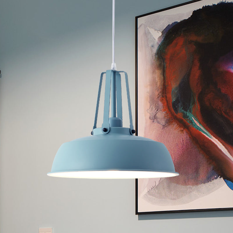 Nordic Stylish Metal Barn Shade Pendant Light - Black/Blue Living Room Ceiling Fixture Blue