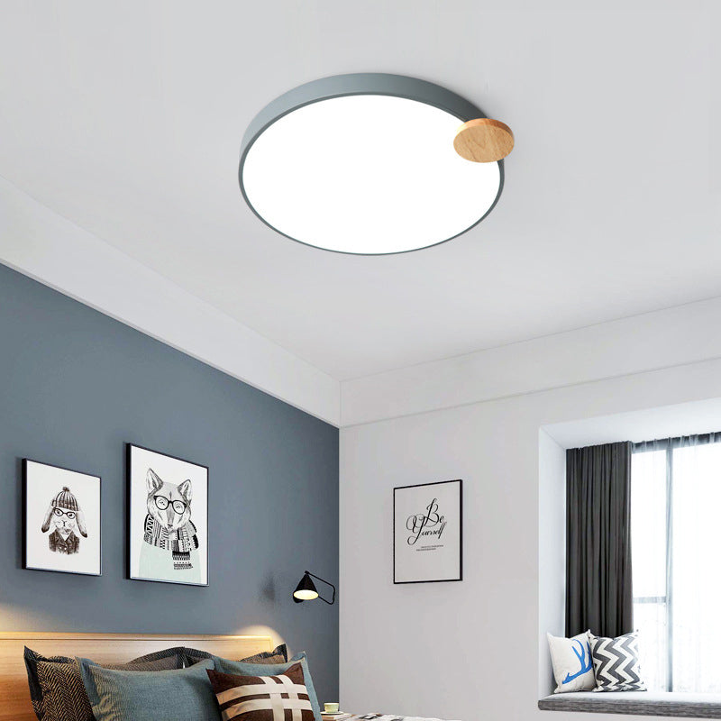 Modern LED Round Flush Mount Light with Wood Detail, for Bedroom - 12"/16"/19.5