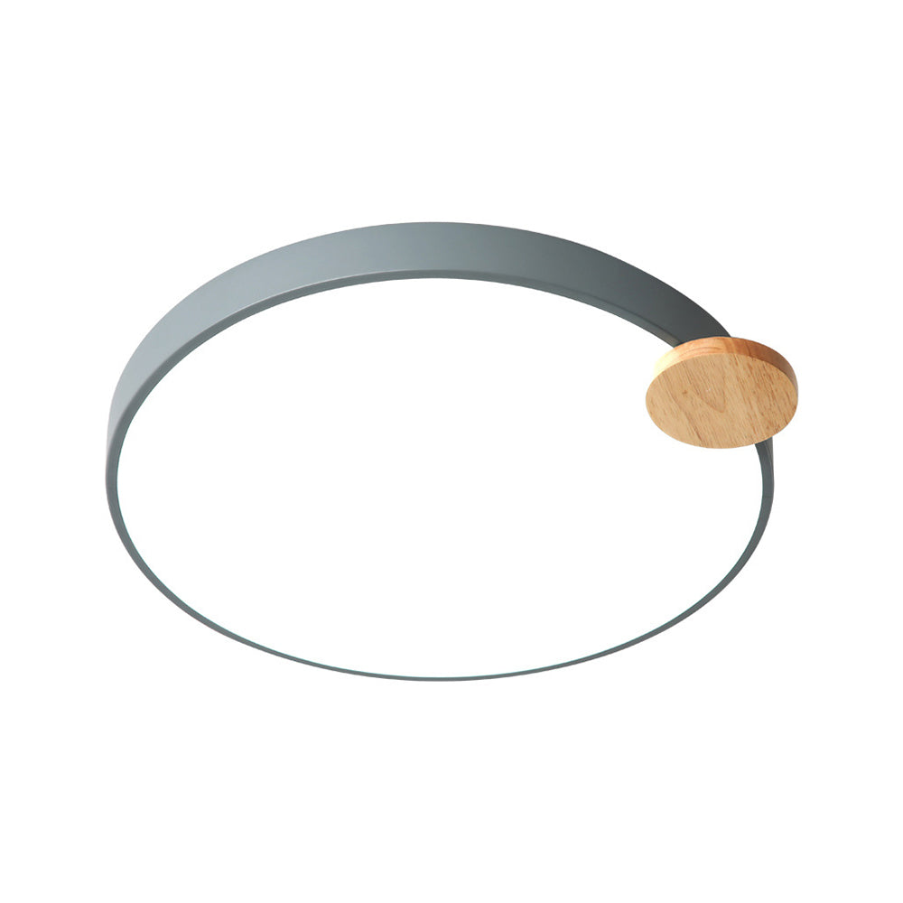 Modern LED Round Flush Mount Light with Wood Detail, for Bedroom - 12"/16"/19.5