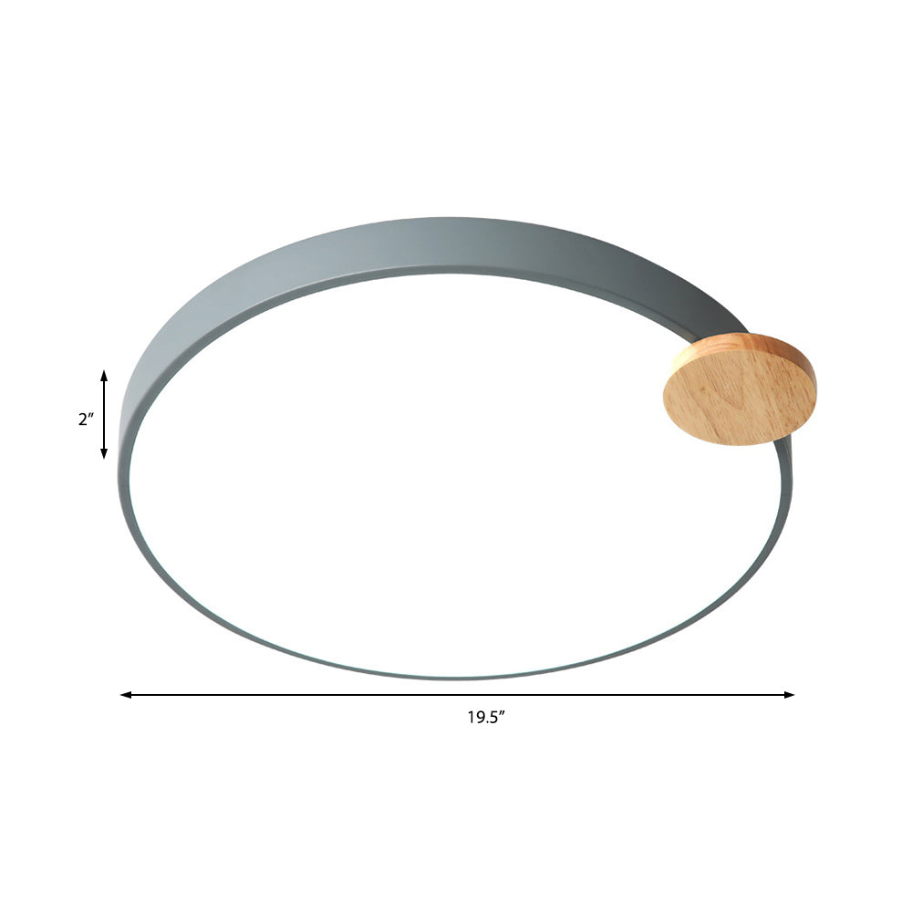 Modern LED Round Flush Mount Light with Wood Detail, for Bedroom - 12"/16"/19.5