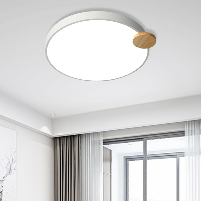 Modern LED Round Flush Mount Light with Wood Detail, for Bedroom - 12"/16"/19.5
