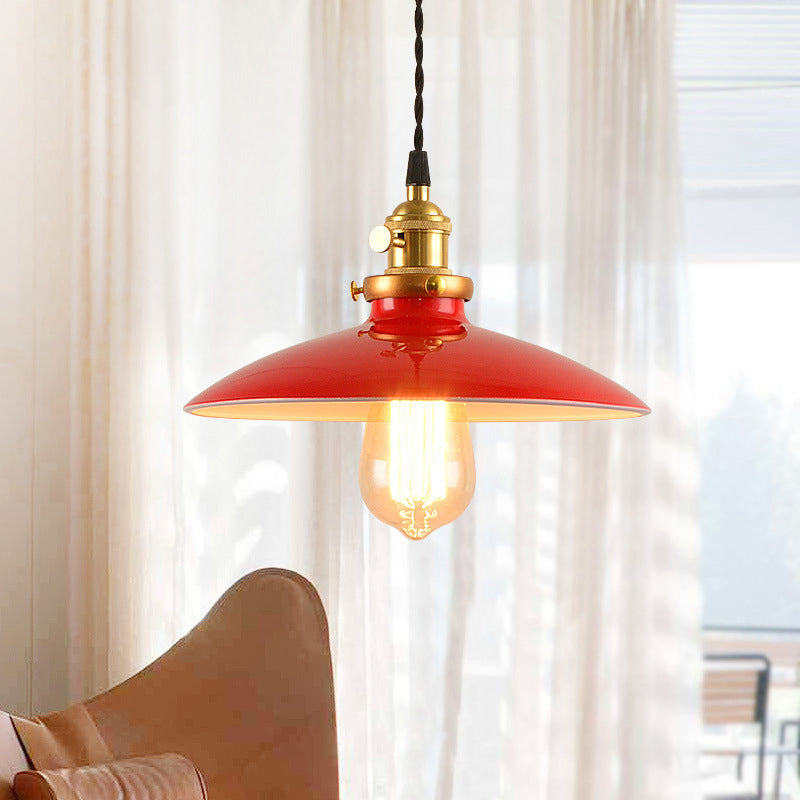 Lampe suspendue de style industriel en forme de bol de 10"/12,5" de large - 1 lampe suspendue en métal en noir/blanc/rouge