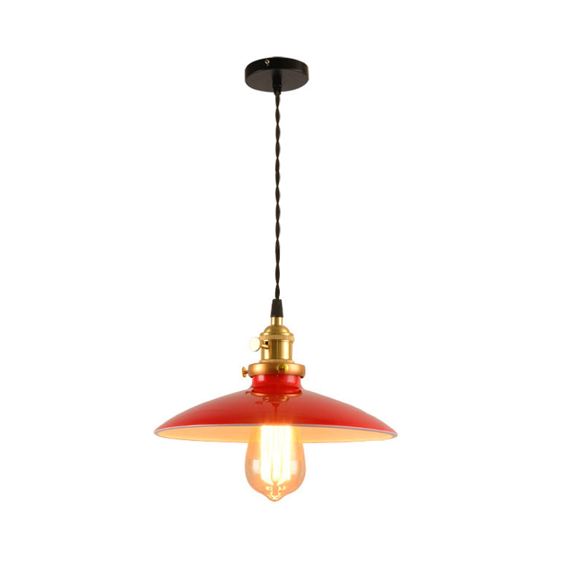 Lampe suspendue de style industriel en forme de bol de 10"/12,5" de large - 1 lampe suspendue en métal en noir/blanc/rouge