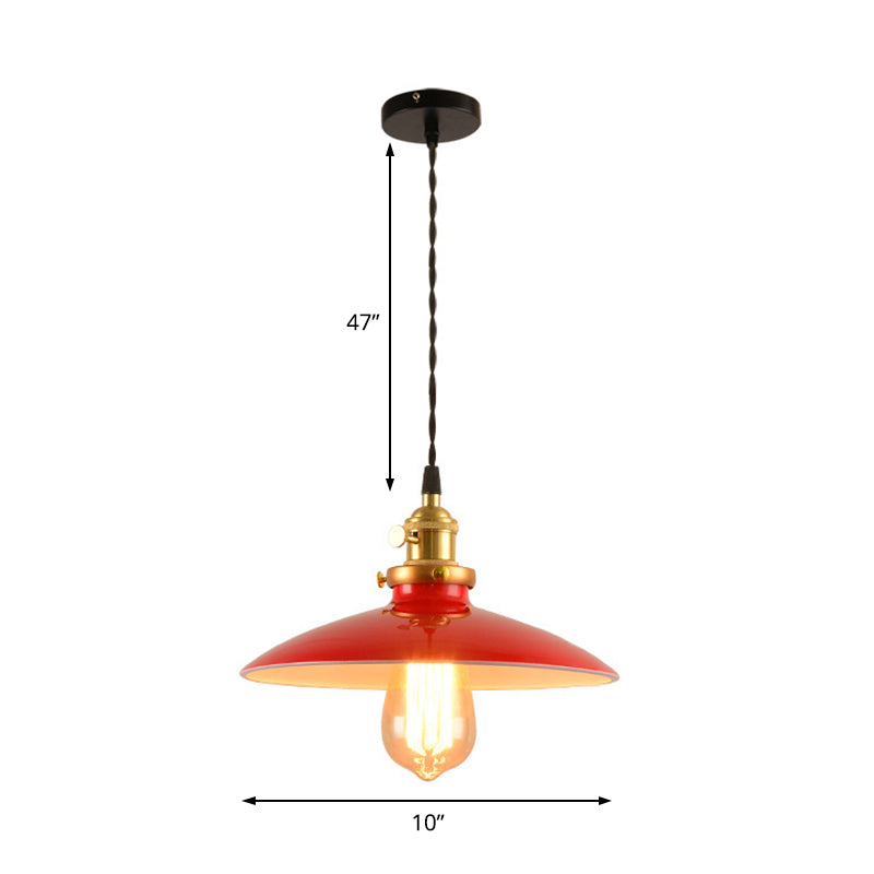 Lampe suspendue de style industriel en forme de bol de 10"/12,5" de large - 1 lampe suspendue en métal en noir/blanc/rouge