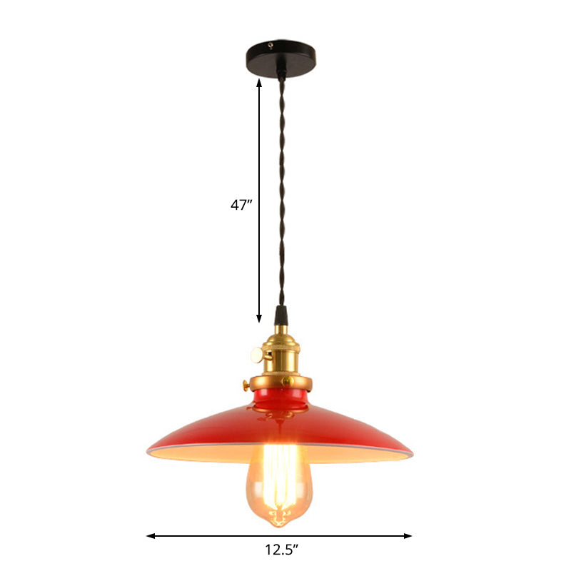Lampe suspendue de style industriel en forme de bol de 10"/12,5" de large - 1 lampe suspendue en métal en noir/blanc/rouge