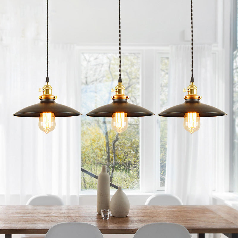 Lampe suspendue de style industriel en forme de bol de 10"/12,5" de large - 1 lampe suspendue en métal en noir/blanc/rouge