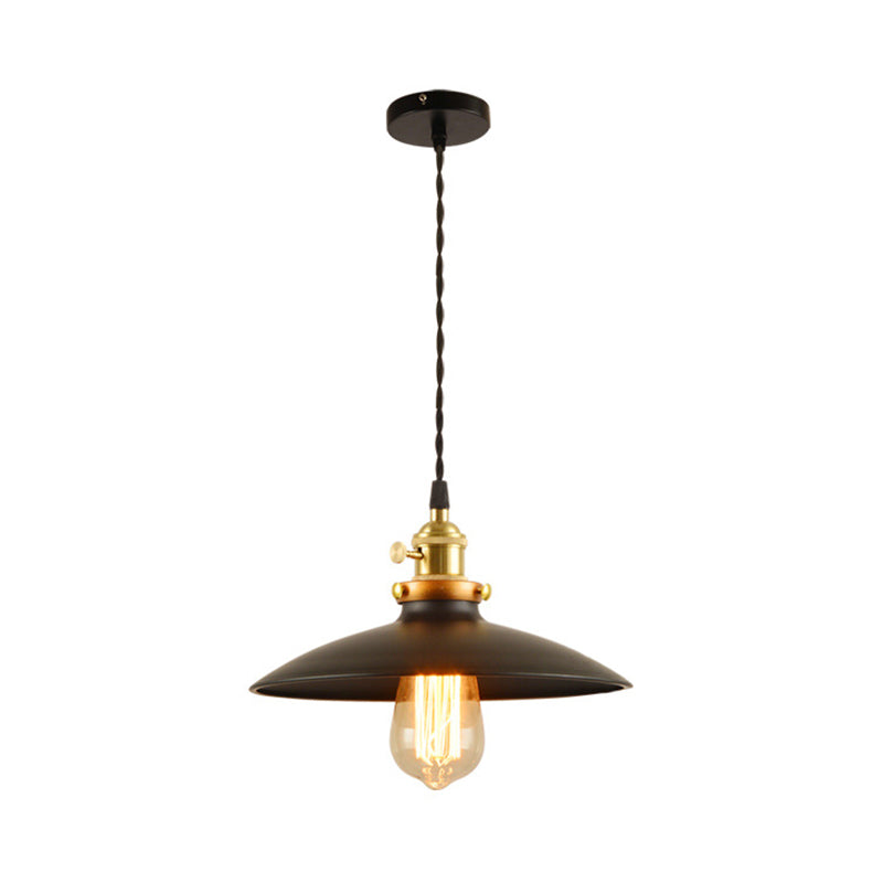 Lampe suspendue de style industriel en forme de bol de 10"/12,5" de large - 1 lampe suspendue en métal en noir/blanc/rouge