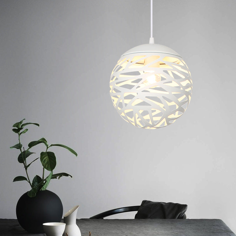 Contemporary Stenciled Metal Shade Pendant Light - 8/12 W Black/White
