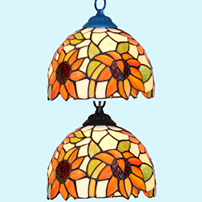 Superbe plafonnier de salon Tiffany noir/bleu - Luminaire suspendu élégant avec abat-jour en verre teinté en forme de dôme