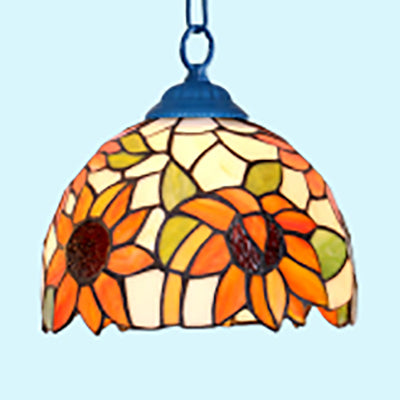Superbe plafonnier de salon Tiffany noir/bleu - Luminaire suspendu élégant avec abat-jour en verre teinté en forme de dôme