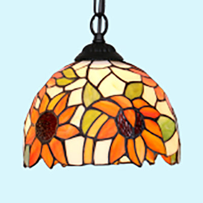 Superbe plafonnier de salon Tiffany noir/bleu - Luminaire suspendu élégant avec abat-jour en verre teinté en forme de dôme