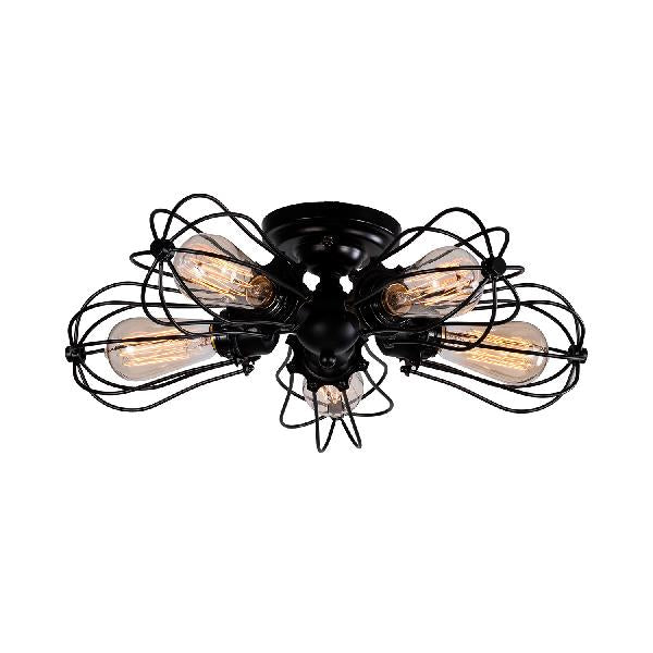 Vintage Style Bulb Shaped Iron Ceiling Light with Wire Guard | Semi Flush Mount | 3/4/5 Lights | Black/Silver