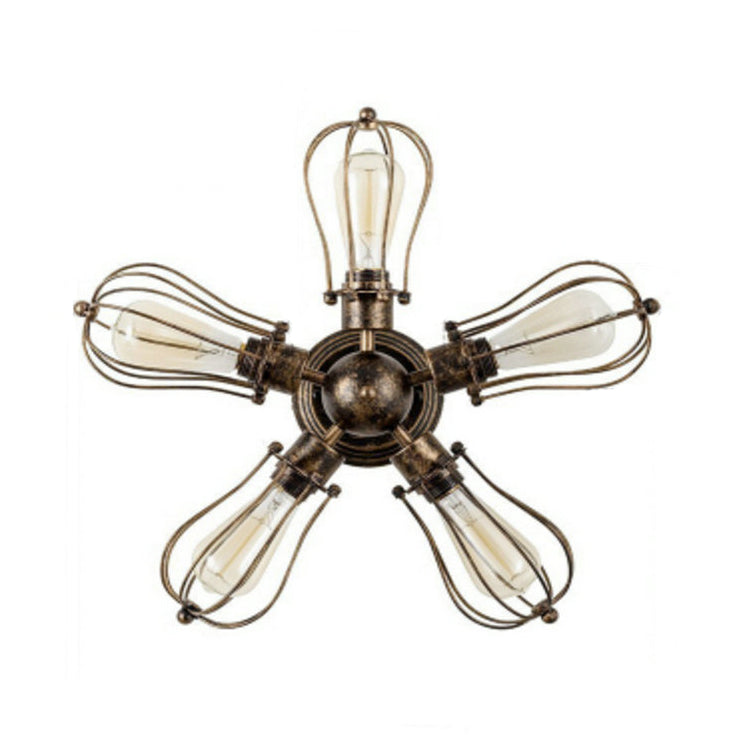 Vintage Style Bulb Shaped Iron Ceiling Light with Wire Guard | Semi Flush Mount | 3/4/5 Lights | Black/Silver