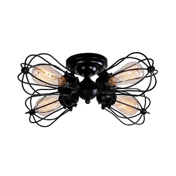 Vintage Style Bulb Shaped Iron Ceiling Light with Wire Guard | Semi Flush Mount | 3/4/5 Lights | Black/Silver