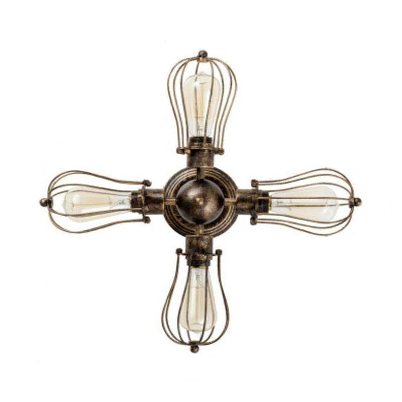 Vintage Style Bulb Shaped Iron Ceiling Light with Wire Guard | Semi Flush Mount | 3/4/5 Lights | Black/Silver