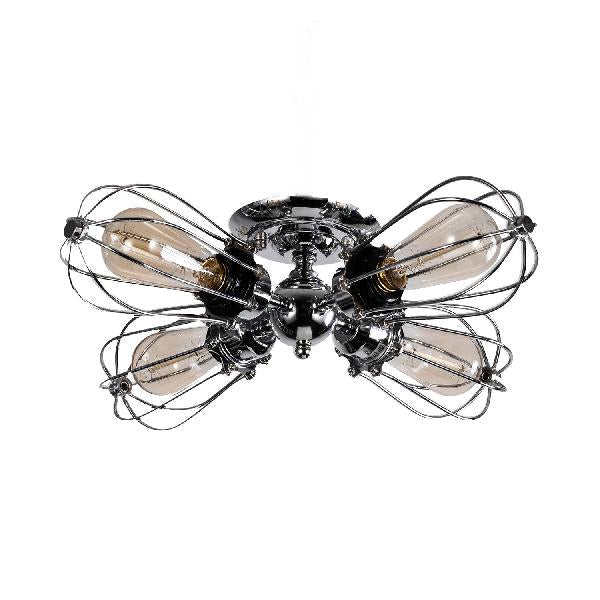 Vintage Style Bulb Shaped Iron Ceiling Light with Wire Guard | Semi Flush Mount | 3/4/5 Lights | Black/Silver