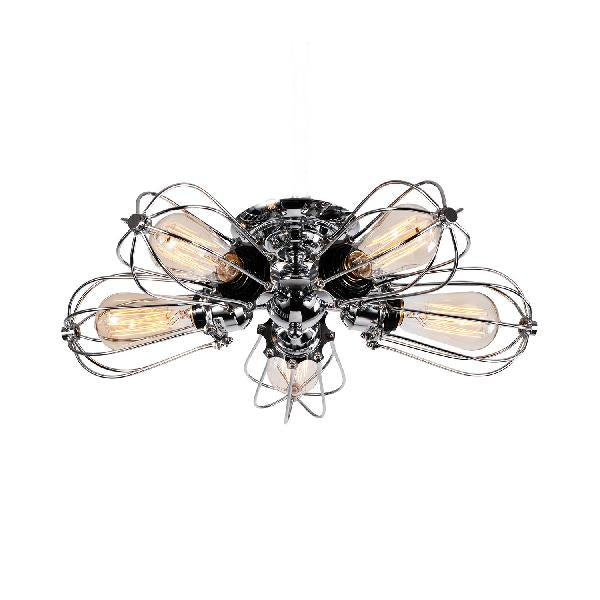 Vintage Style Bulb Shaped Iron Ceiling Light with Wire Guard | Semi Flush Mount | 3/4/5 Lights | Black/Silver