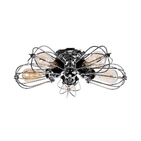 Vintage Style Bulb Shaped Iron Ceiling Light with Wire Guard | Semi Flush Mount | 3/4/5 Lights | Black/Silver