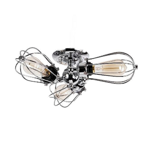 Vintage Style Bulb Shaped Iron Ceiling Light with Wire Guard | Semi Flush Mount | 3/4/5 Lights | Black/Silver