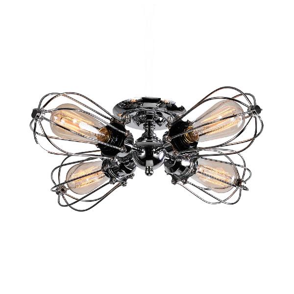 Vintage Style Bulb Shaped Iron Ceiling Light with Wire Guard | Semi Flush Mount | 3/4/5 Lights | Black/Silver