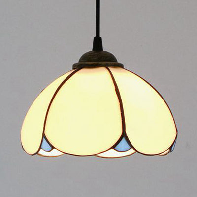 Plafonnier en verre d'art de style Tiffany fabriqué à la main avec un design évasé texturé blanc/bleu - Luminaire suspendu à 1 tête