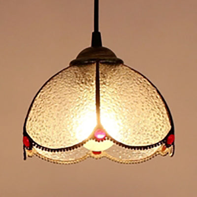 Plafonnier en verre d'art de style Tiffany fabriqué à la main avec un design évasé texturé blanc/bleu - Luminaire suspendu à 1 tête