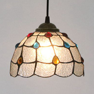 Plafonnier en verre d'art de style Tiffany fabriqué à la main avec un design évasé texturé blanc/bleu - Luminaire suspendu à 1 tête