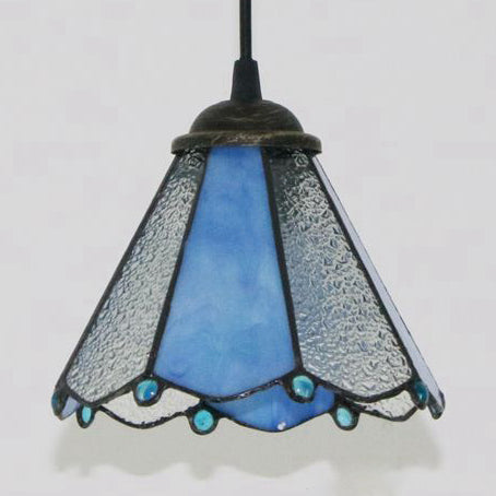 Lampe à suspension conique Tiffany en verre bleu et transparent - Lampe à suspension de plafond de salle à manger