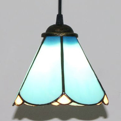Lampe à suspension conique Tiffany en verre bleu et transparent - Lampe à suspension de plafond de salle à manger