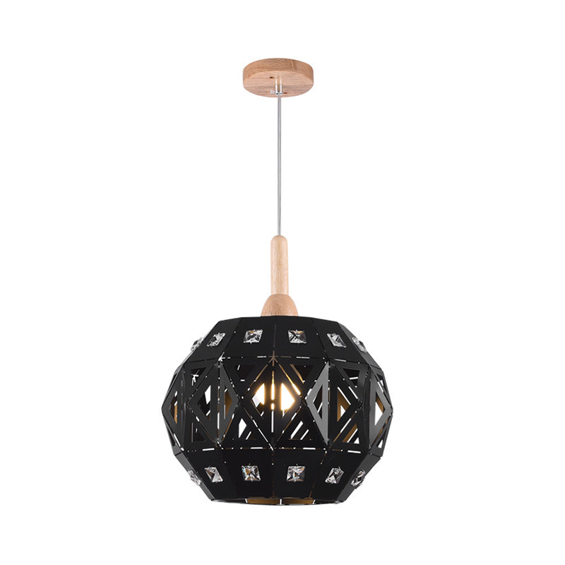 Vintage Metal Globe Pendant Light with Crystal for Study Room