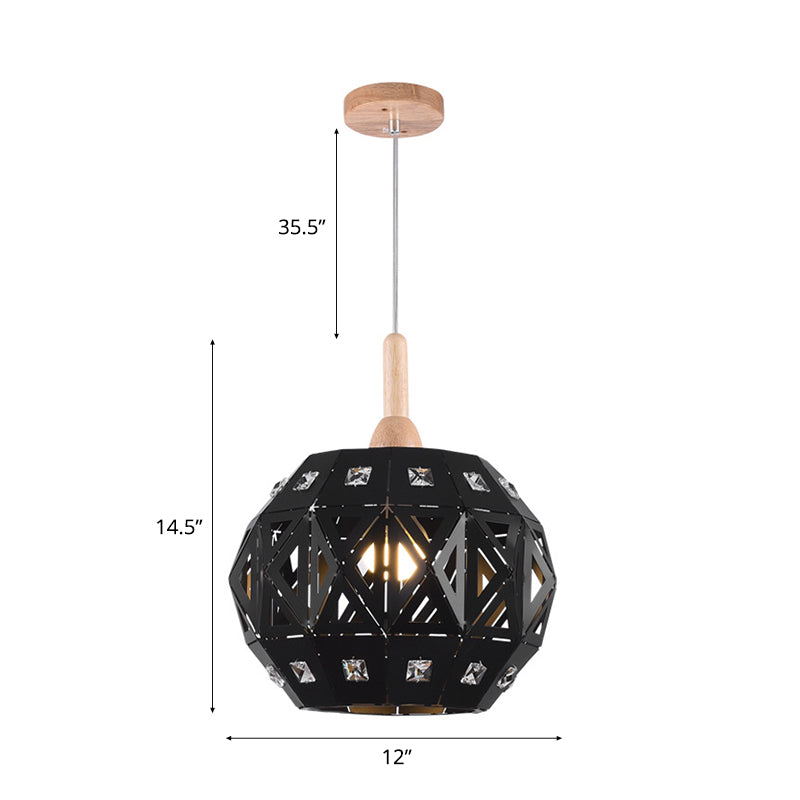 Vintage Metal Etched Globe Pendant Light With Crystal Accent For Study Room